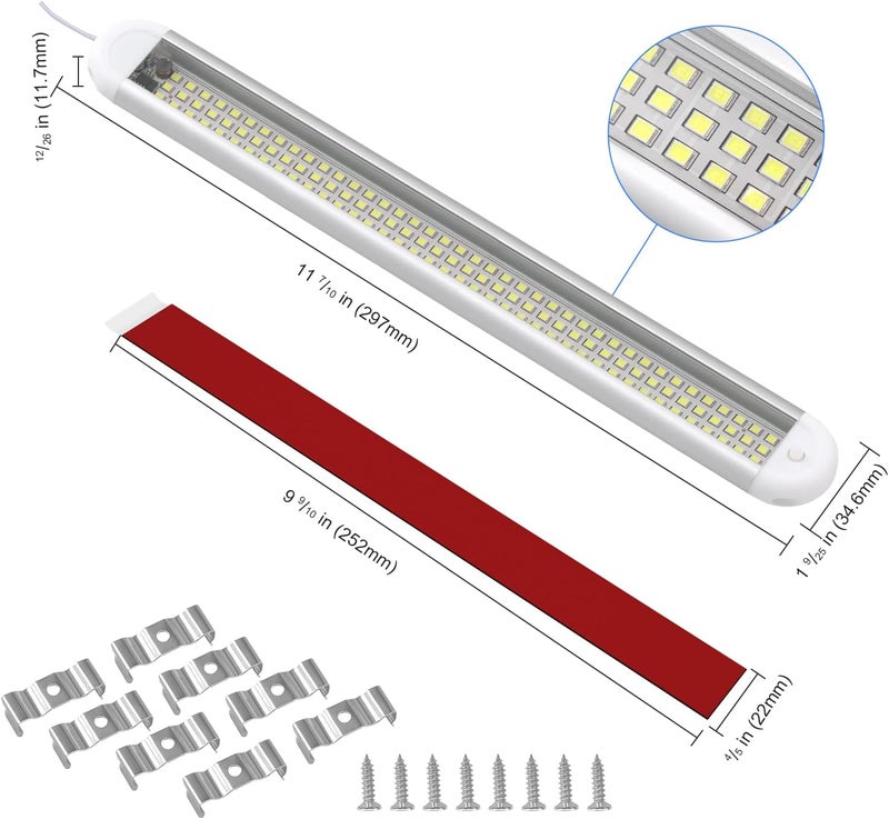 RVZONE 12V LED Interior Light Bar | 120LEDs 1800LM 8W DC 12 Volt led Strip Lights with ON/Off Switch RV Led Lights Interior for Camper Truck Van Boat Trailer Cargo Lights Fixture Motorhome (4Pack) - Image 5